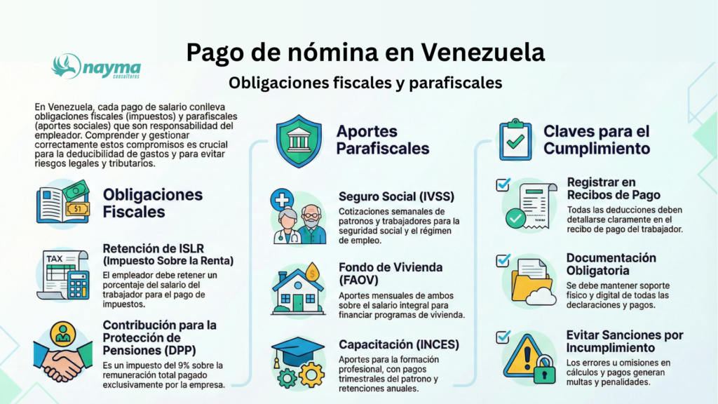 Nómina en Venezuela: resumen de impuestos y aportes obligatorios que todo patrono debe gestionar.