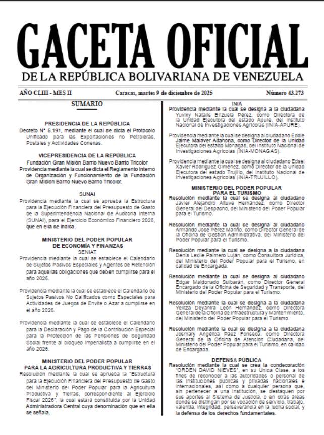 Gaceta Oficial 43273 del 09/12/2025