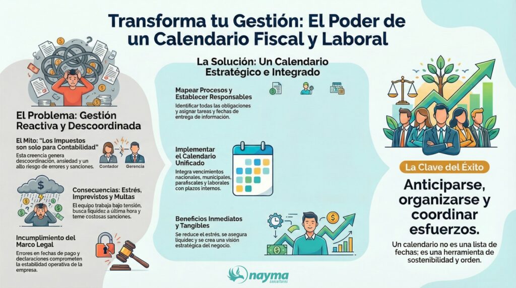 Con esta infografía descubre cómo el calendario fiscal y laboral ayuda a PYMES venezolanas a cumplir obligaciones, optimizar procesos y reducir estrés administrativo con estrategias prácticas y legales.